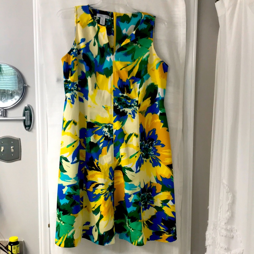 B16 Vibrant yellow and blue summer dress plus size